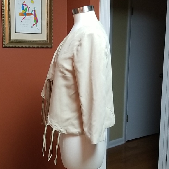 Ladakh cream fringe suede like jacket - Picture 4 of 8